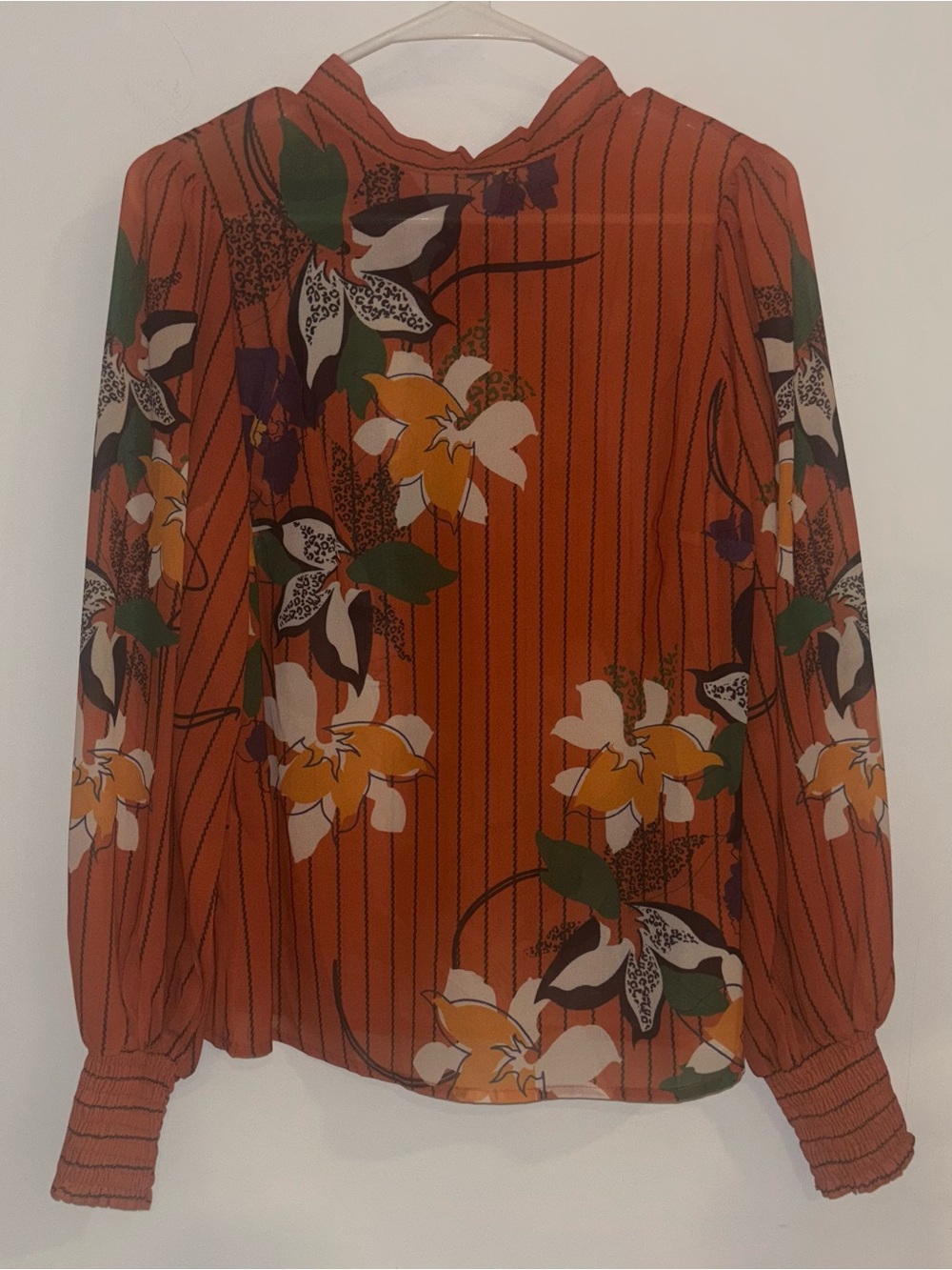 Fashion Nova Rust Floral Mock-Neck Blouse